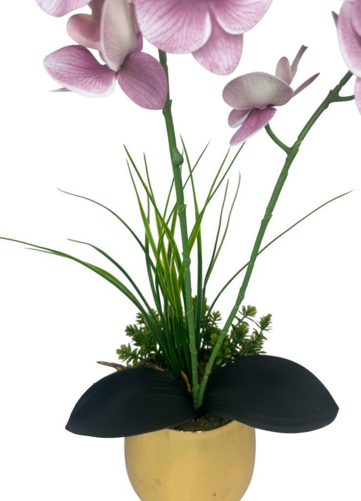 Yapay Çiçek Pudra Pembe Islak Orkide Gold Metal Saksıda Saksıda Orkide 50cm