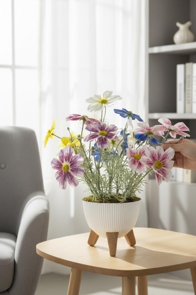 Yapay Çiçek Renkli Gerbera Papatya Salon Çiçeği Zigon Saksıda Yapay Bitki 50*40cm