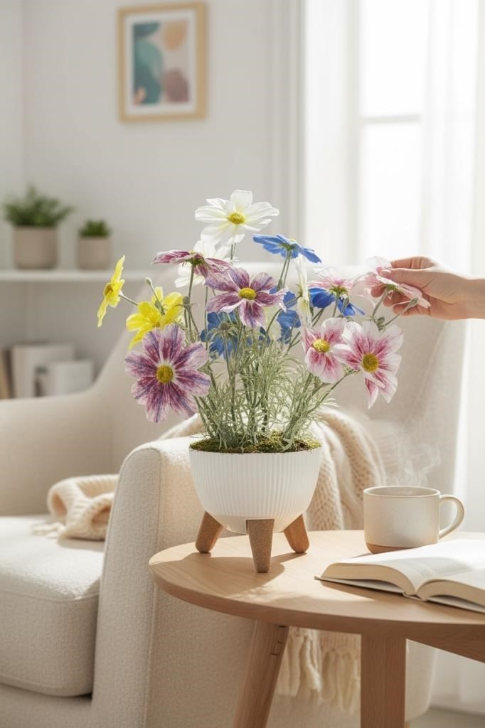 Yapay Çiçek Renkli Gerbera Papatya Salon Çiçeği Zigon Saksıda Yapay Bitki 50*40cm
