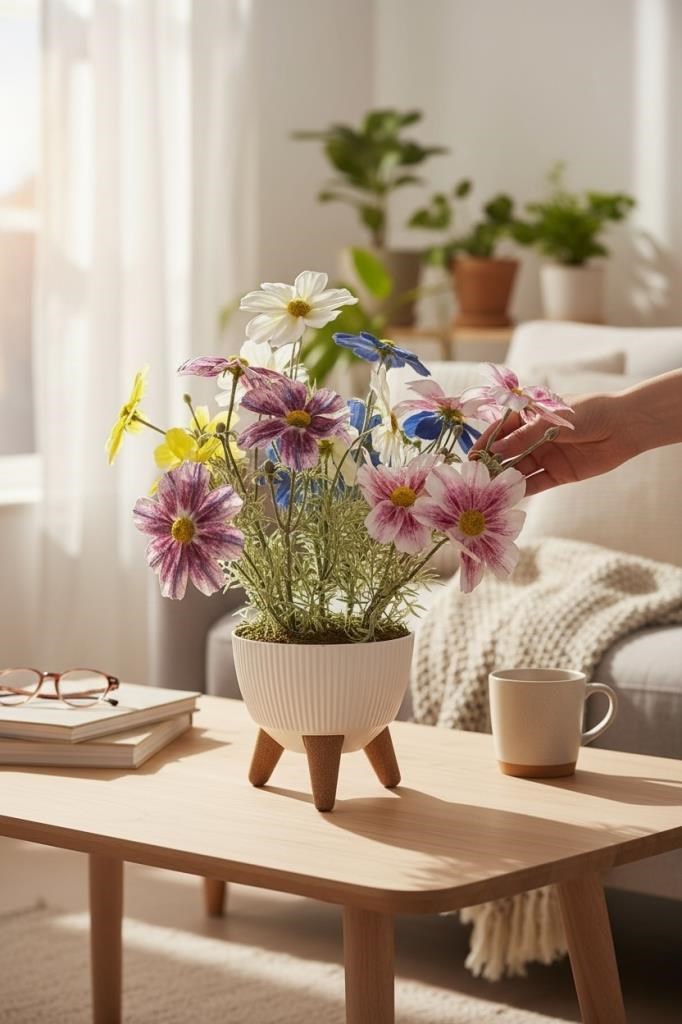 Yapay Çiçek Renkli Gerbera Papatya Salon Çiçeği Zigon Saksıda Yapay Bitki 50*40cm