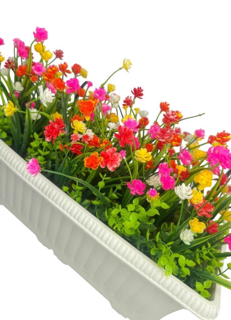 Yapay Çiçek Renkli Mini Lotus Çiçekli Krem Küpeşte Askılı Balkon Çiçeği Balkon Saksısı