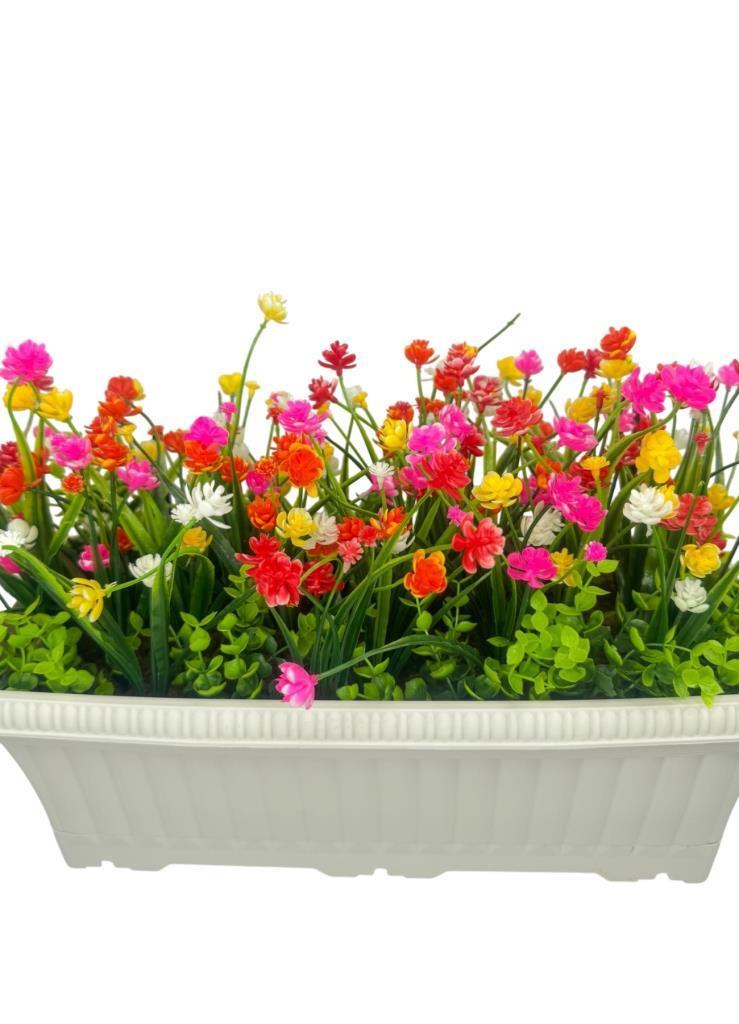 Yapay Çiçek Renkli Mini Lotus Çiçekli Krem Küpeşte Askılı Balkon Çiçeği Balkon Saksısı