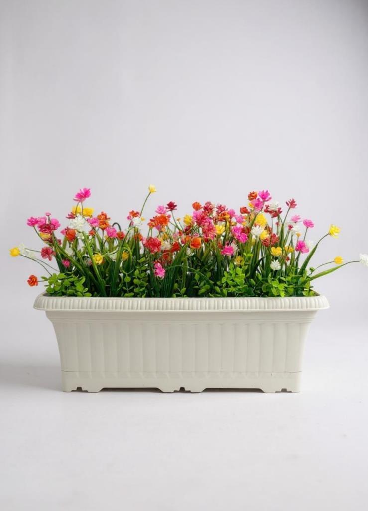 Yapay Çiçek Renkli Mini Lotus Çiçekli Krem Küpeşte Askılı Balkon Çiçeği Balkon Saksısı