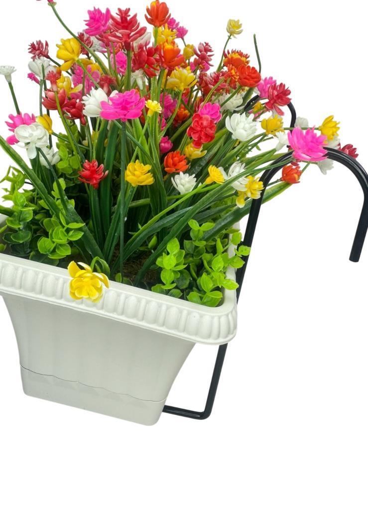 Yapay Çiçek Renkli Mini Lotus Çiçekli Krem Küpeşte Askılı Balkon Çiçeği Balkon Saksısı