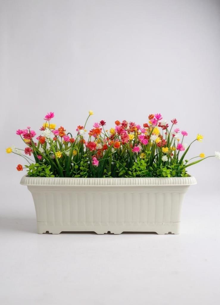 Yapay Çiçek Renkli Mini Lotus Çiçekli Krem Küpeşte Askılı Balkon Çiçeği Balkon Saksısı
