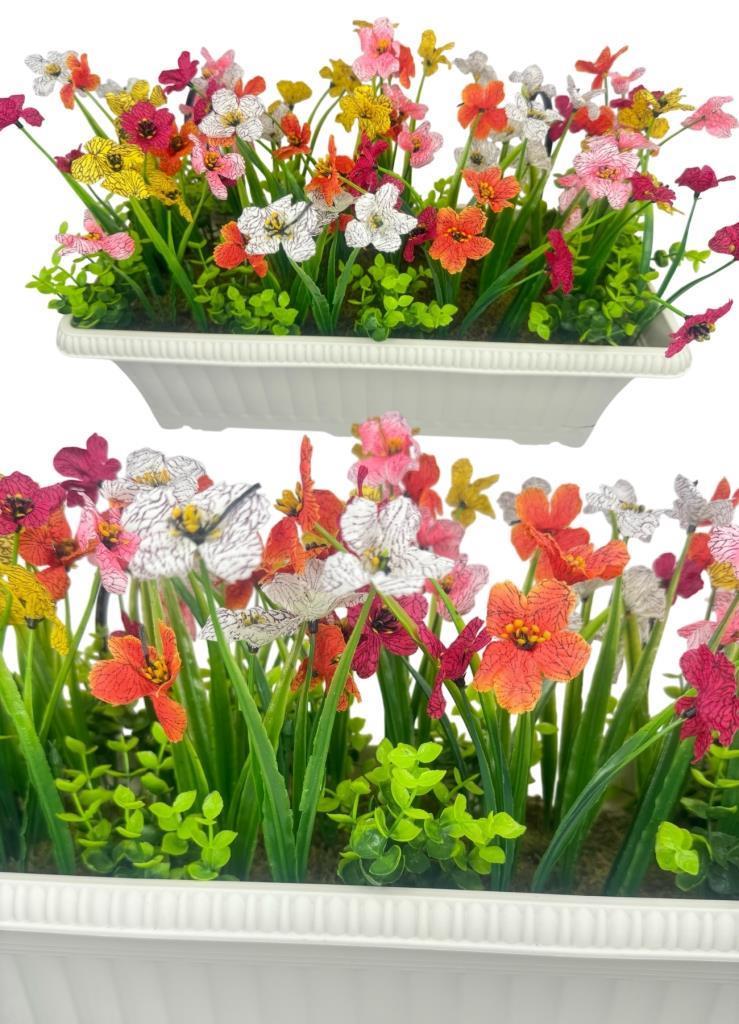 Yapay Çiçek Renkli Mini Mine Çiçekli Krem Küpeşte Askılı Balkon Çiçeği Balkon Saksısı