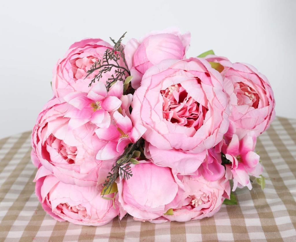 Yapay Çiçek Şakayık 5 Kafalı Büyük Boy Demet İpek Kumaş PEMBE