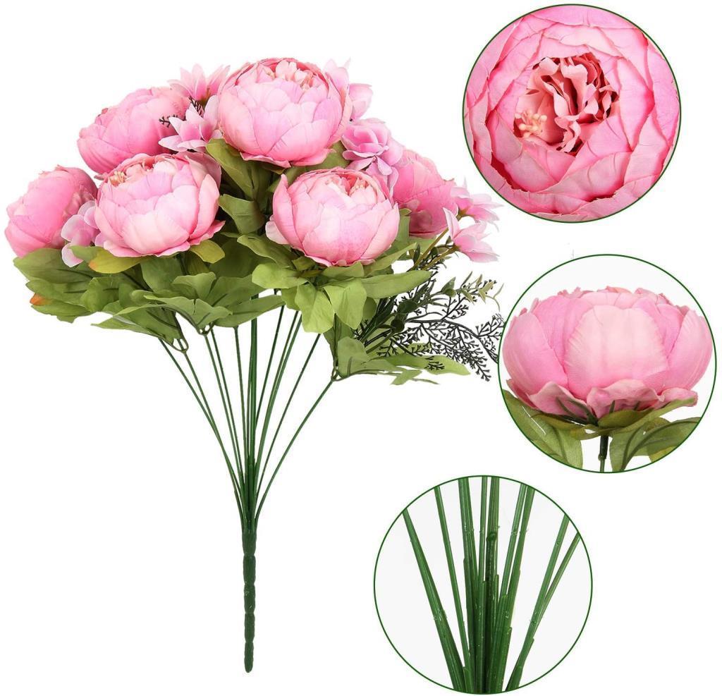 Yapay Çiçek Şakayık 5 Kafalı Büyük Boy Demet İpek Kumaş PEMBE