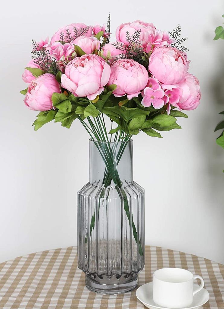 Yapay Çiçek Şakayık 5 Kafalı Büyük Boy Demet İpek Kumaş PEMBE