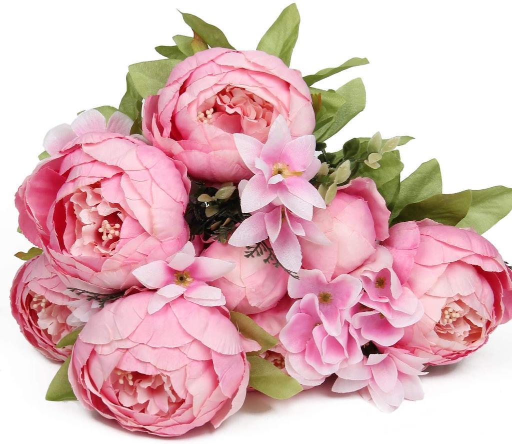 Yapay Çiçek Şakayık 5 Kafalı Büyük Boy Demet İpek Kumaş PEMBE