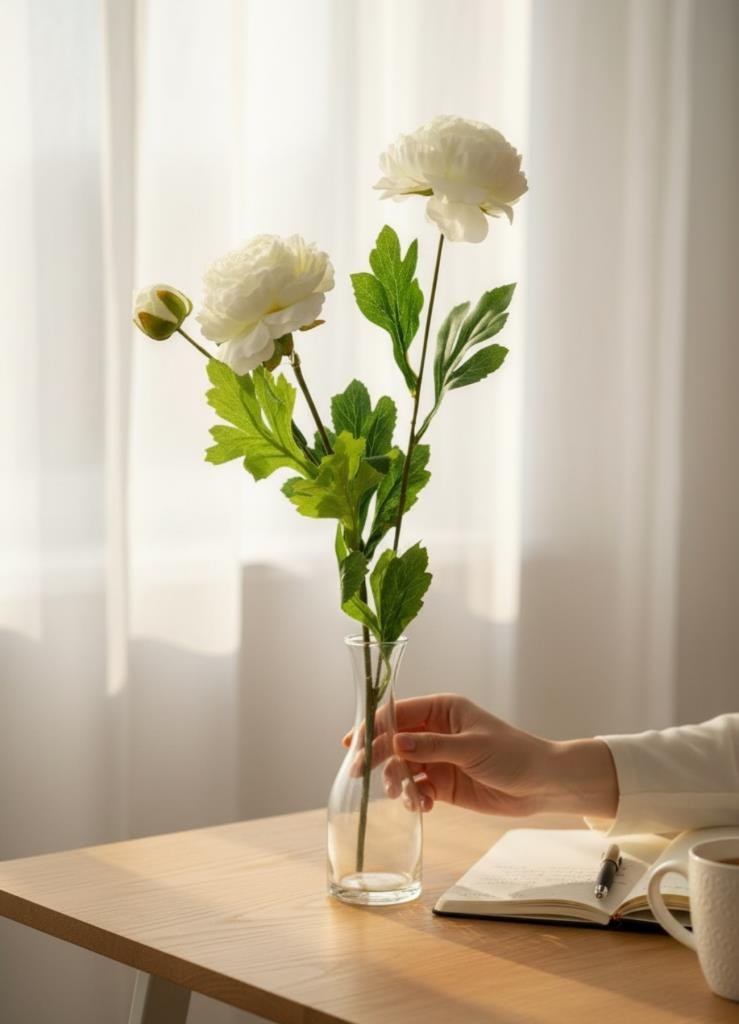 Yapay Çiçek Şakayık Çiçeği Beyaz Renk 2 Çiçek 1 Tomurcuk 50Cm