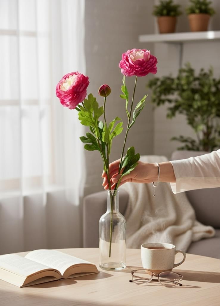Yapay Çiçek Şakayık Çiçeği Fuşya Renk 2 Çiçek 1 Tomurcuk 50Cm