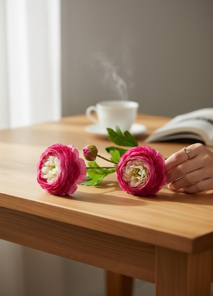 Yapay Çiçek Şakayık Çiçeği Fuşya Renk 2 Çiçek 1 Tomurcuk 50Cm