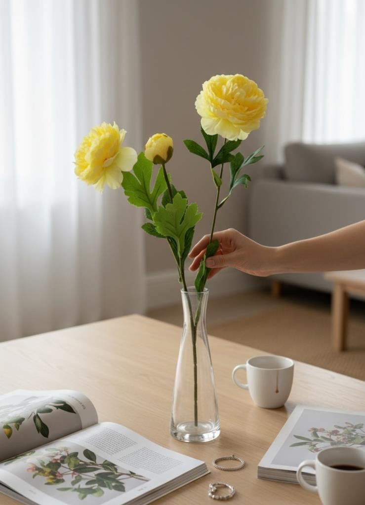 Yapay Çiçek Şakayık Çiçeği Krem Renk 2 Çiçek 1 Tomurcuk 50Cm