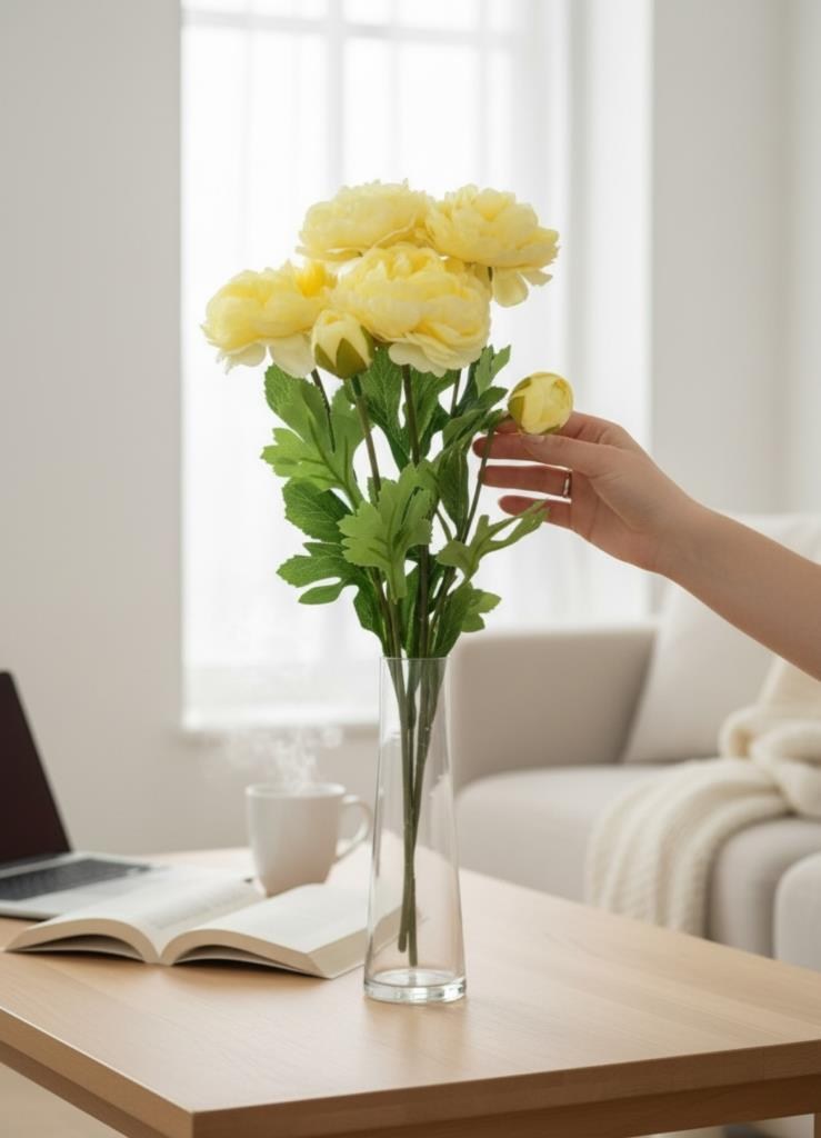 Yapay Çiçek Şakayık Çiçeği Krem Renk 2 Çiçek 1 Tomurcuk 50Cm