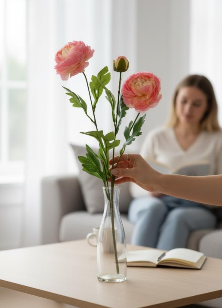Yapay Çiçek Şakayık Çiçeği Pembe Açık Renk 2 Çiçek 1 Tomurcuk 50Cm