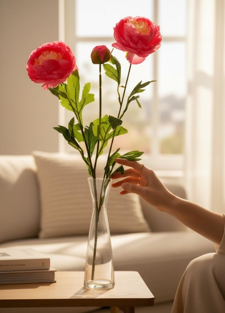 Yapay Çiçek Şakayık Çiçeği Pembe Koyu Renk 2 Çiçek 1 Tomurcuk 50Cm