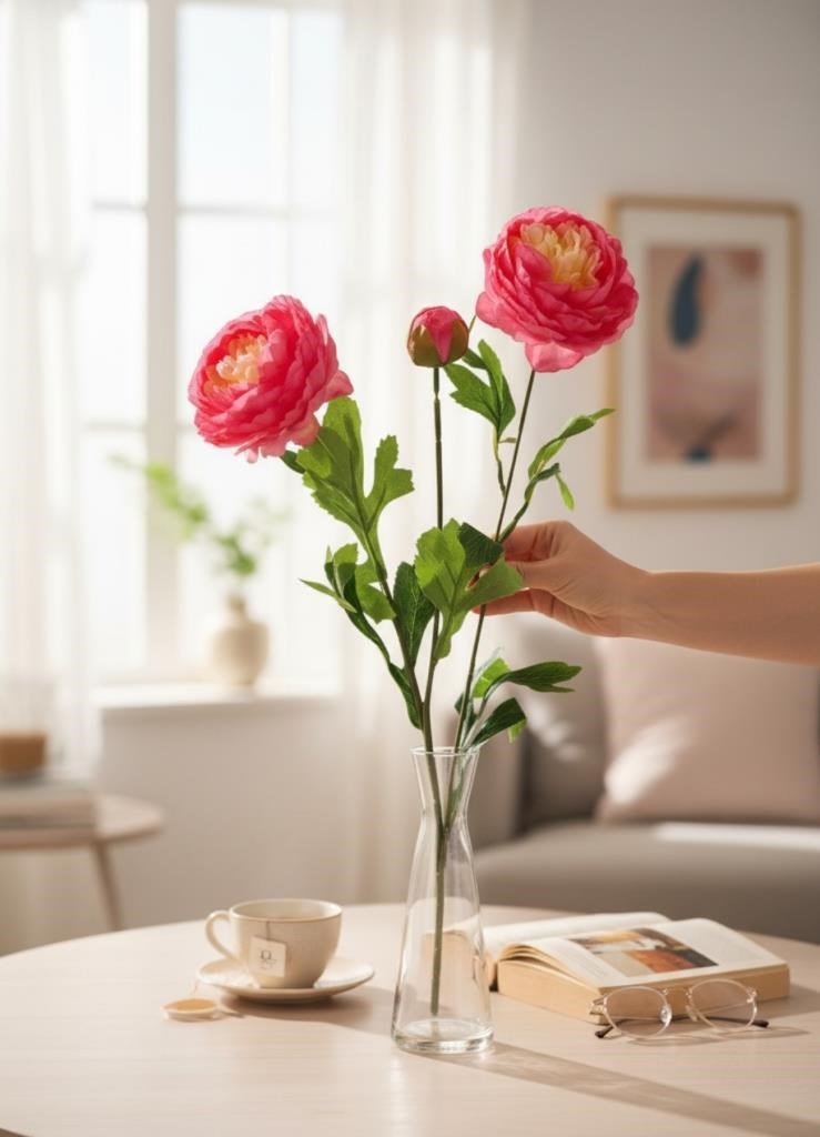 Yapay Çiçek Şakayık Çiçeği Pembe Koyu Renk 2 Çiçek 1 Tomurcuk 50Cm