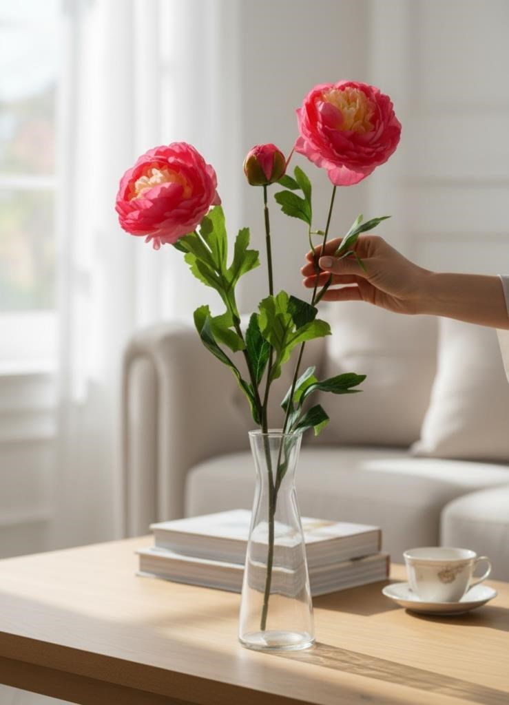 Yapay Çiçek Şakayık Çiçeği Pembe Koyu Renk 2 Çiçek 1 Tomurcuk 50Cm