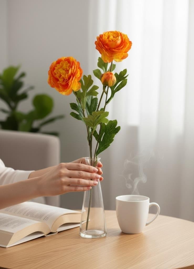 Yapay Çiçek Şakayık Çiçeği Somon Renk 2 Çiçek 1 Tomurcuk 50Cm