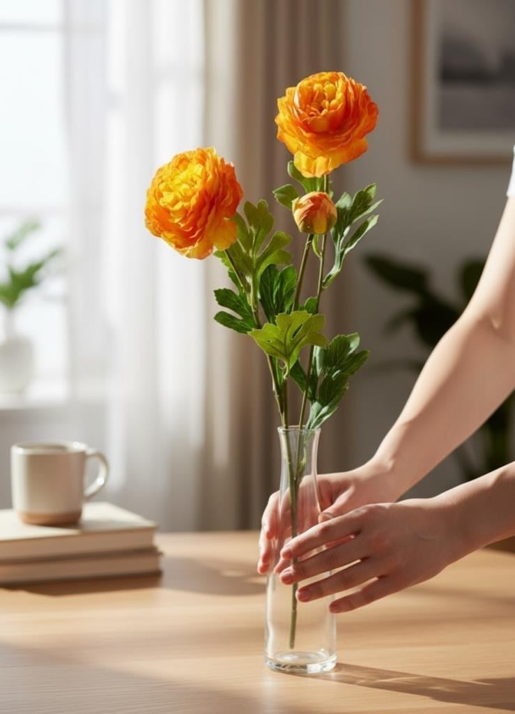 Yapay Çiçek Şakayık Çiçeği Somon Renk 2 Çiçek 1 Tomurcuk 50Cm