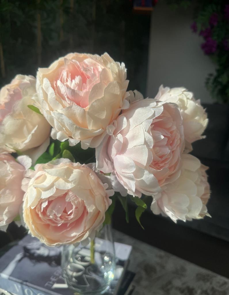 Yapay Çiçek Şakayık Soft Pembe 7 Güllü Büyük Boy Demet 40cm