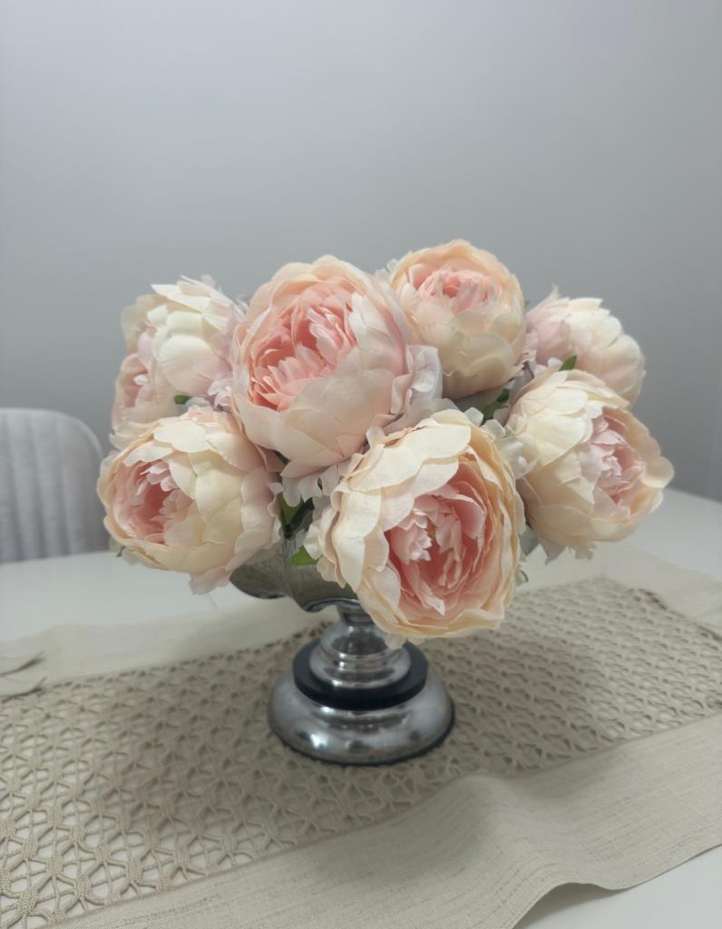 Yapay Çiçek Şakayık Soft Pembe 7 Güllü Büyük Boy Demet 40cm