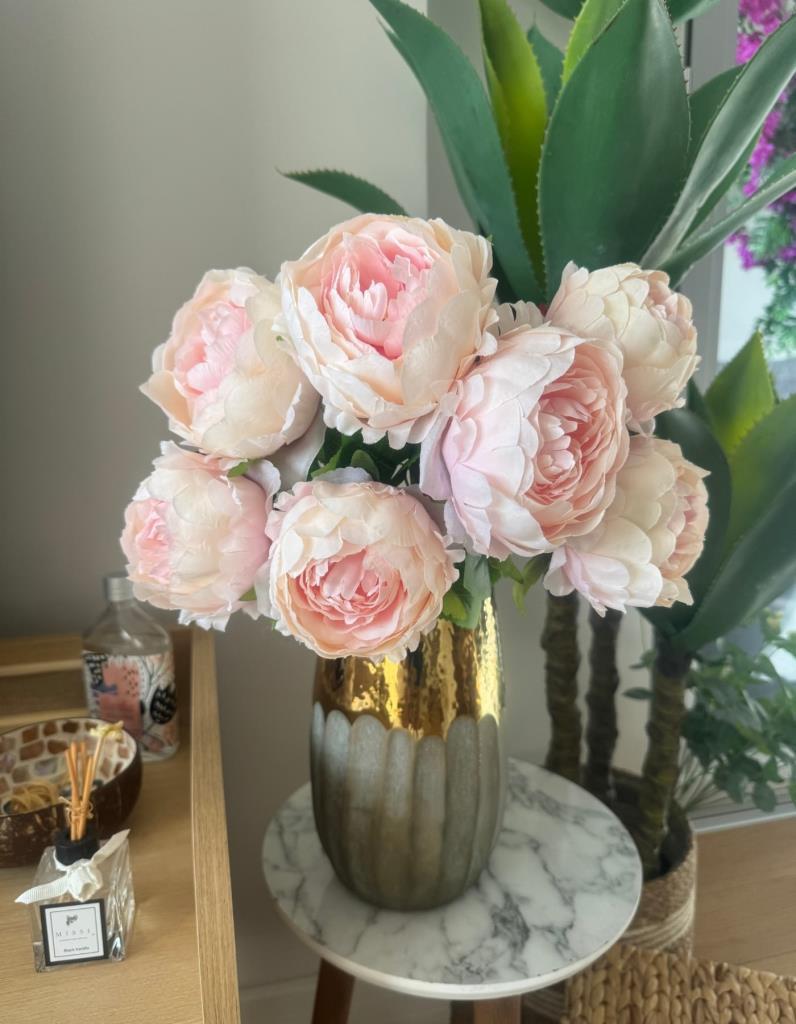 Yapay Çiçek Şakayık Soft Pembe 7 Güllü Büyük Boy Demet 40cm