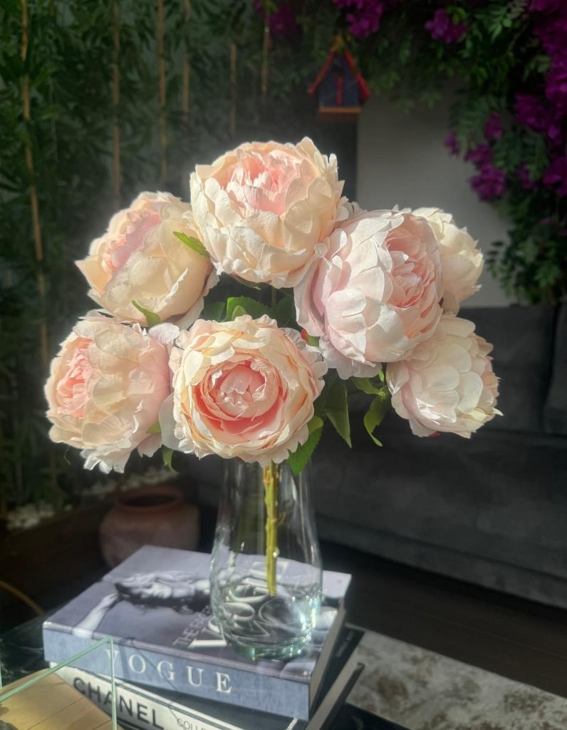 Yapay Çiçek Şakayık Soft Pembe 7 Güllü Büyük Boy Demet 40cm