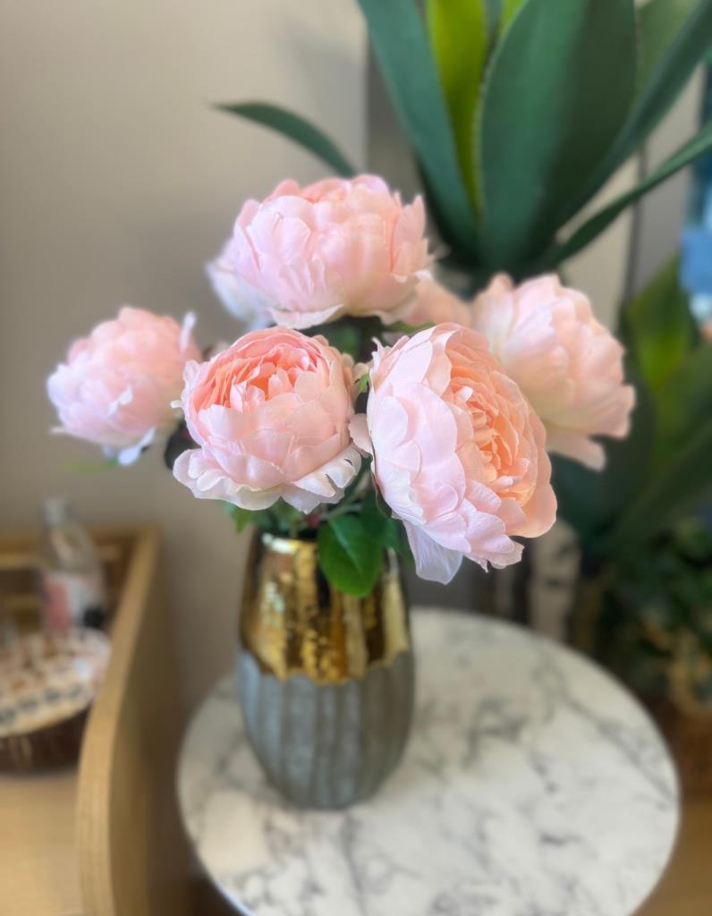 Yapay Çiçek Şakayık Tatlı Pembe 7 Güllü Büyük Boy Demet 40cm