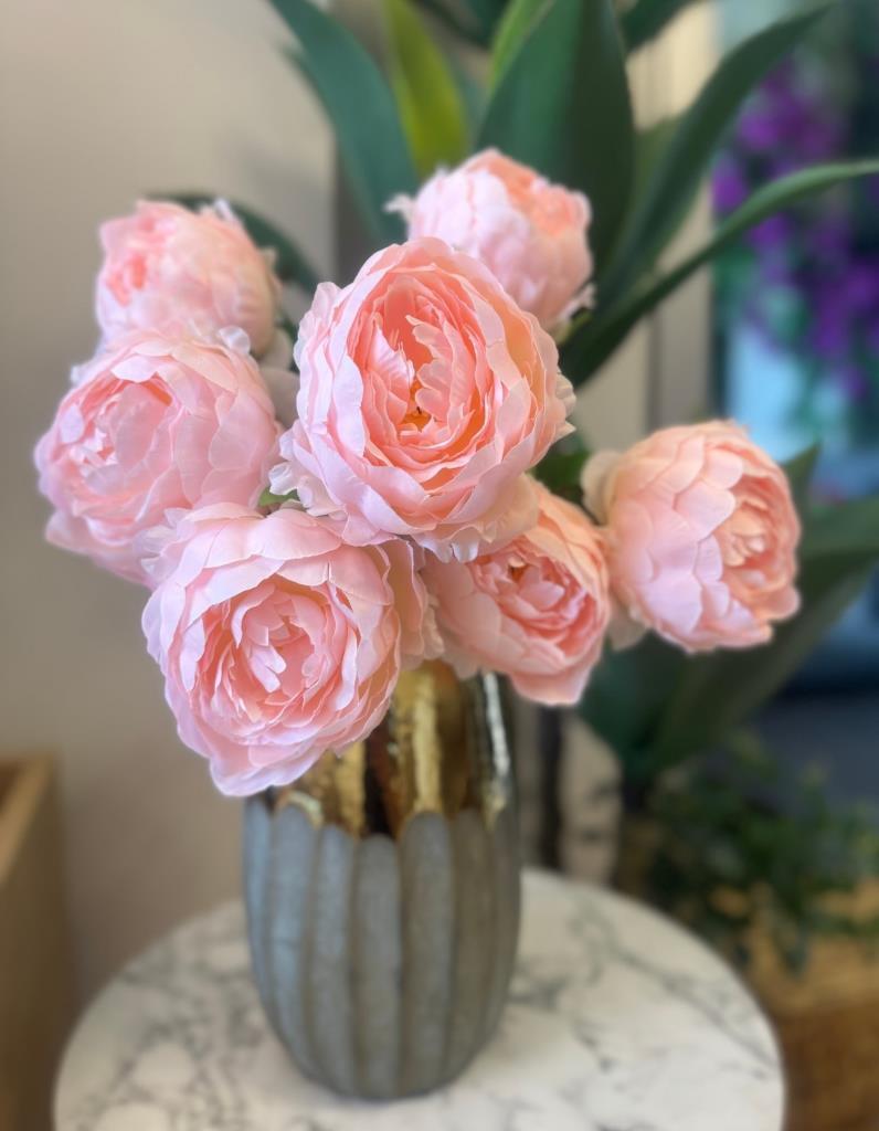 Yapay Çiçek Şakayık Tatlı Pembe 7 Güllü Büyük Boy Demet 40cm