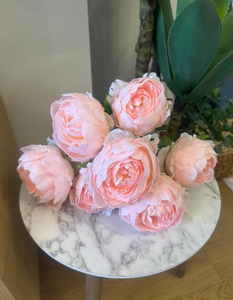 Yapay Çiçek Şakayık Tatlı Pembe 7 Güllü Büyük Boy Demet 40cm