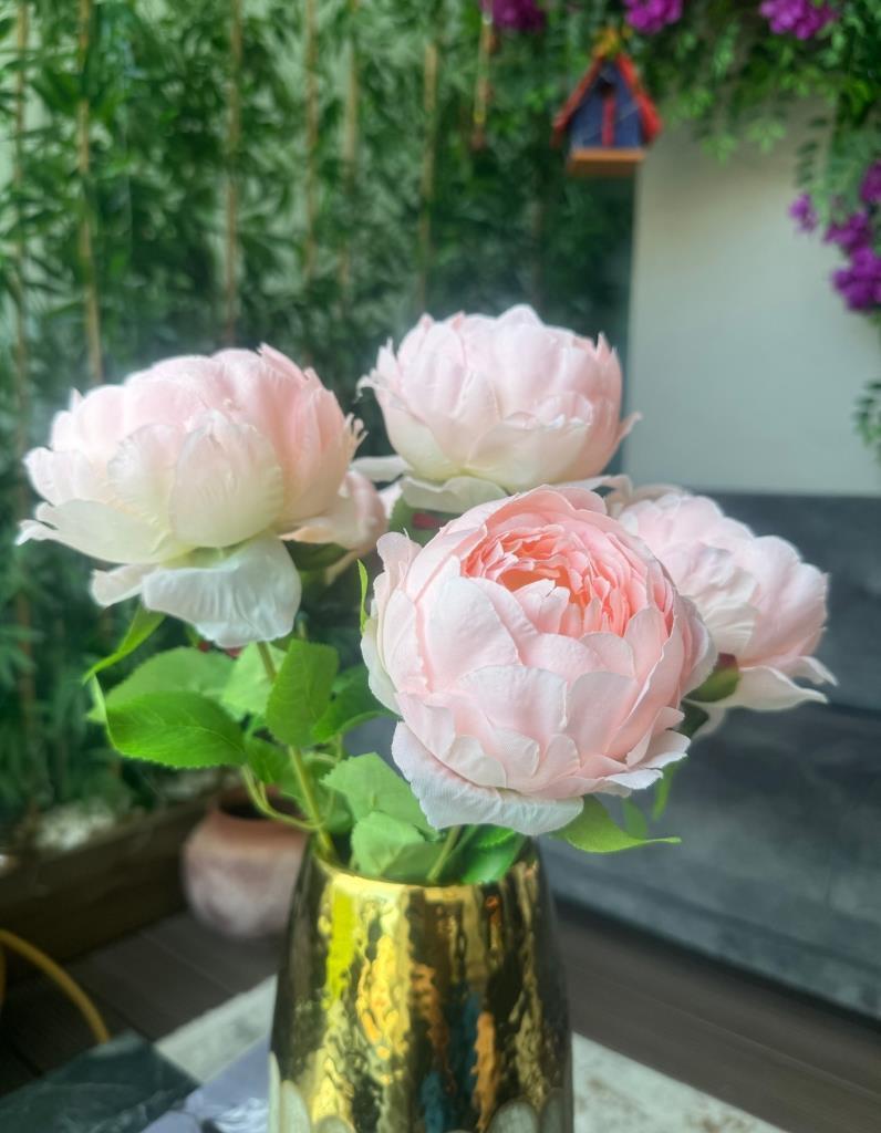 Yapay Çiçek Şakayık Tatlı Pembe 7 Güllü Büyük Boy Demet 40cm