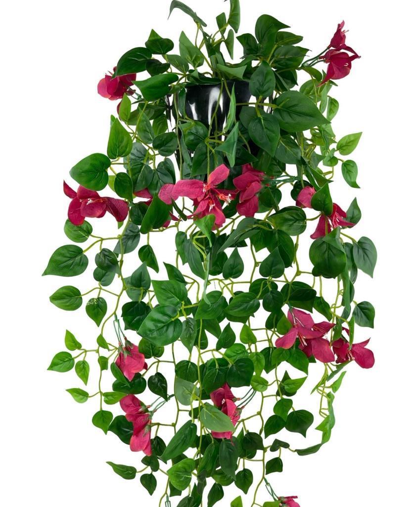 Yapay Çiçek Saksıda Fuşya Begonvil Çiçeği 9 Dallı 100cm Sarkan Çiçek