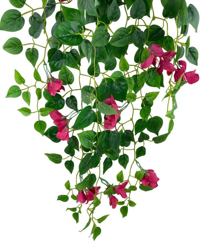 Yapay Çiçek Saksıda Fuşya Begonvil Çiçeği 9 Dallı 100cm Sarkan Çiçek