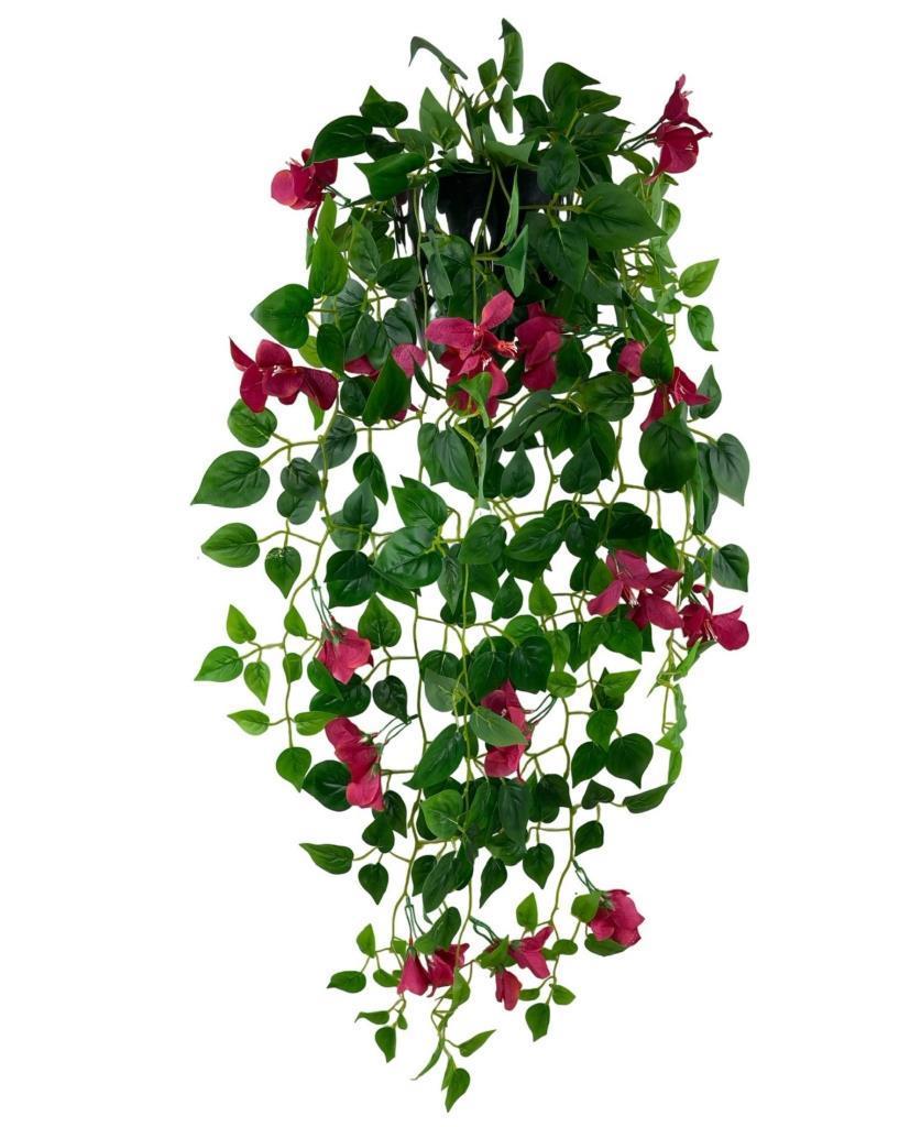 Yapay Çiçek Saksıda Fuşya Begonvil Çiçeği 9 Dallı 100cm Sarkan Çiçek