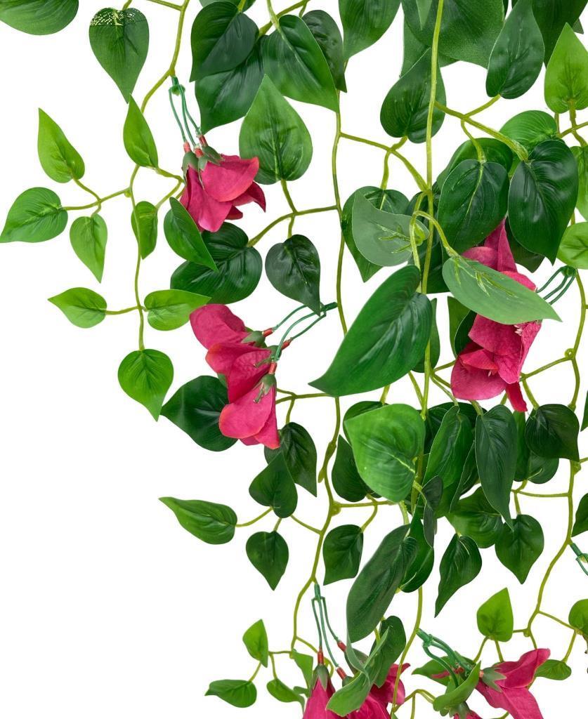 Yapay Çiçek Saksıda Fuşya Begonvil Çiçeği 9 Dallı 100cm Sarkan Çiçek