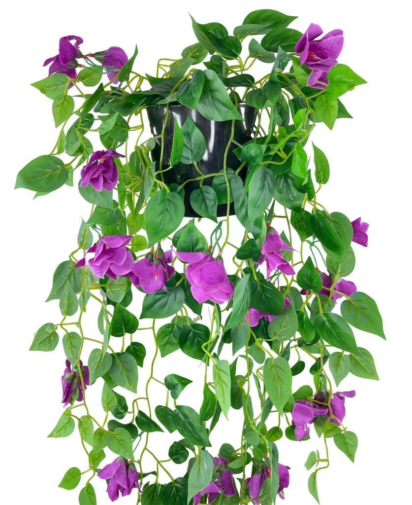 Yapay Çiçek Saksıda Mor Begonvil Çiçeği 9 Dallı 100cm Sarkan Çiçek
