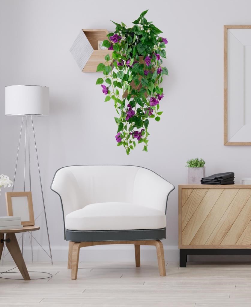 Yapay Çiçek Saksıda Mor Begonvil Çiçeği 9 Dallı 100cm Sarkan Çiçek