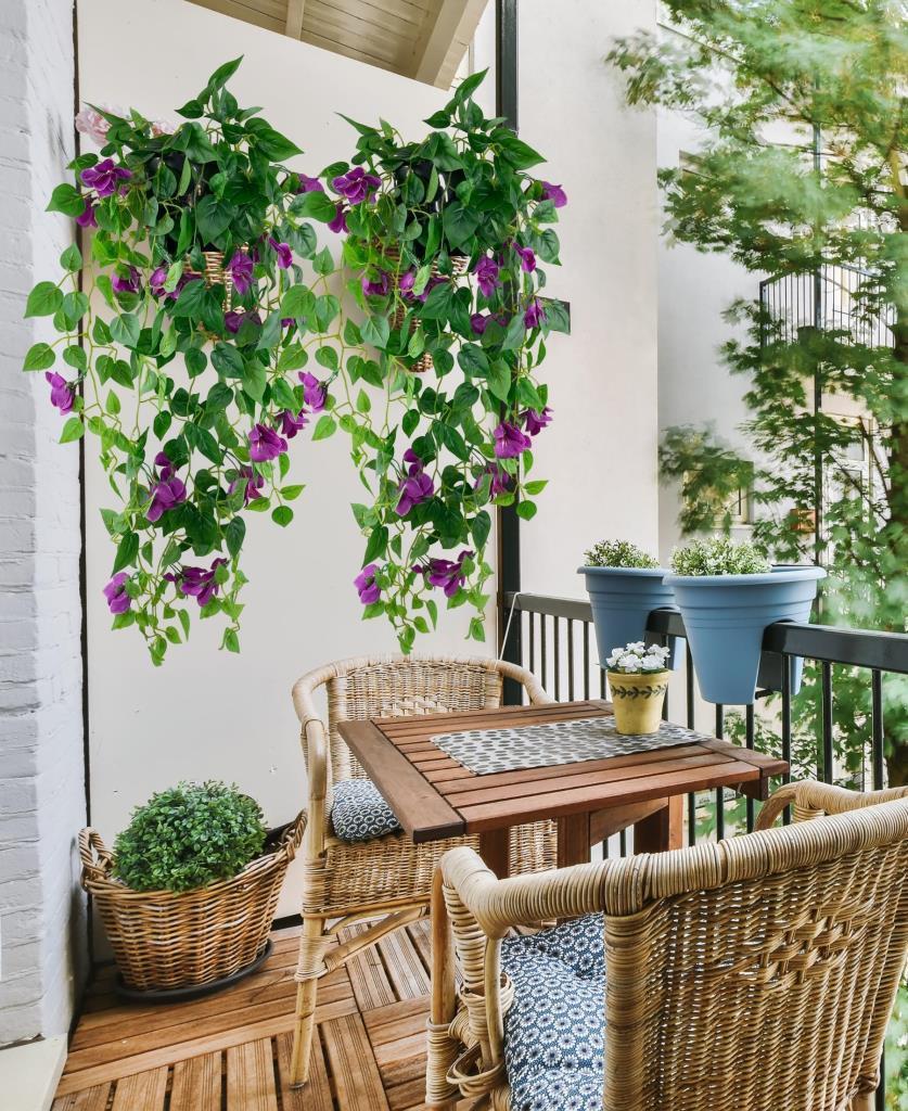 Yapay Çiçek Saksıda Mor Begonvil Çiçeği 9 Dallı 100cm Sarkan Çiçek