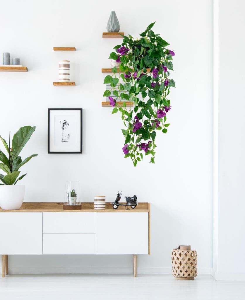 Yapay Çiçek Saksıda Mor Begonvil Çiçeği 9 Dallı 100cm Sarkan Çiçek