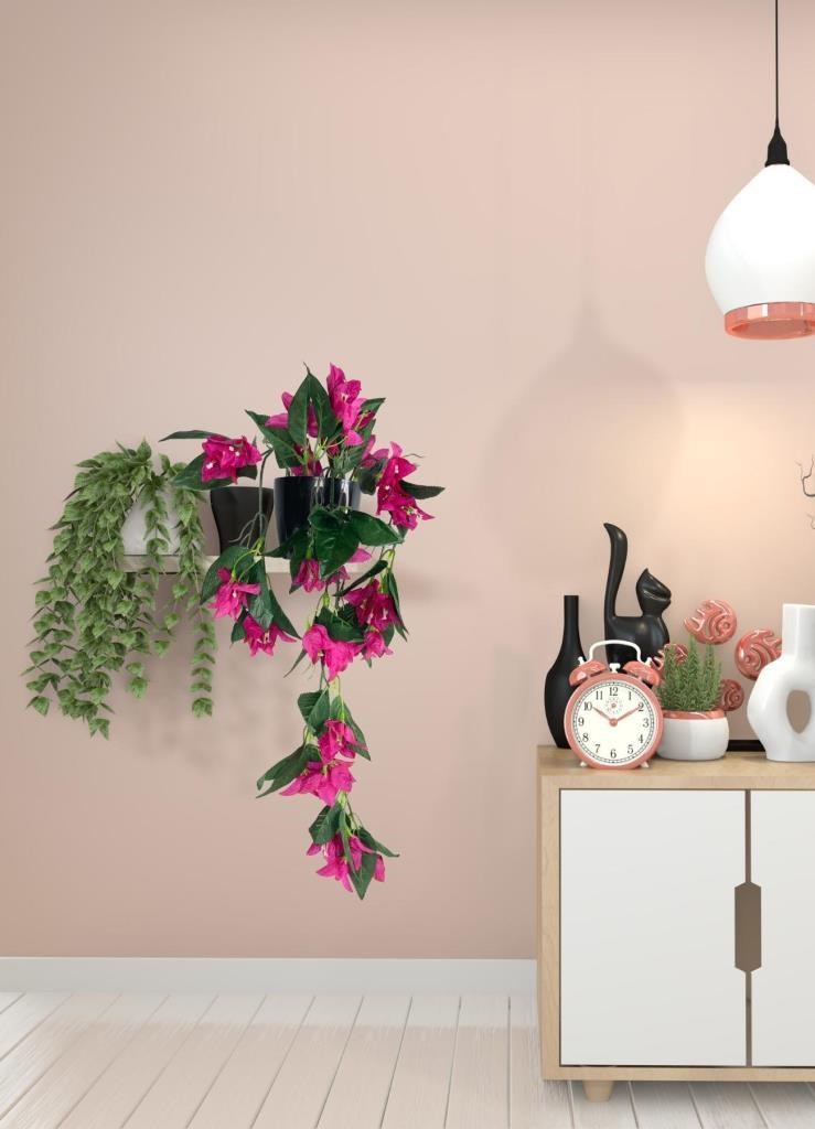 Yapay Çiçek Saksıda Sarkan Begonvil Fuşya 3 Dal Bodrum Çiçeği 60*23cm