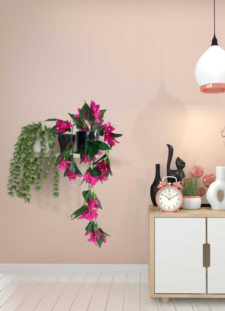 Yapay Çiçek Saksıda Sarkan Begonvil Fuşya 3 Dal Bodrum Çiçeği 60*23cm