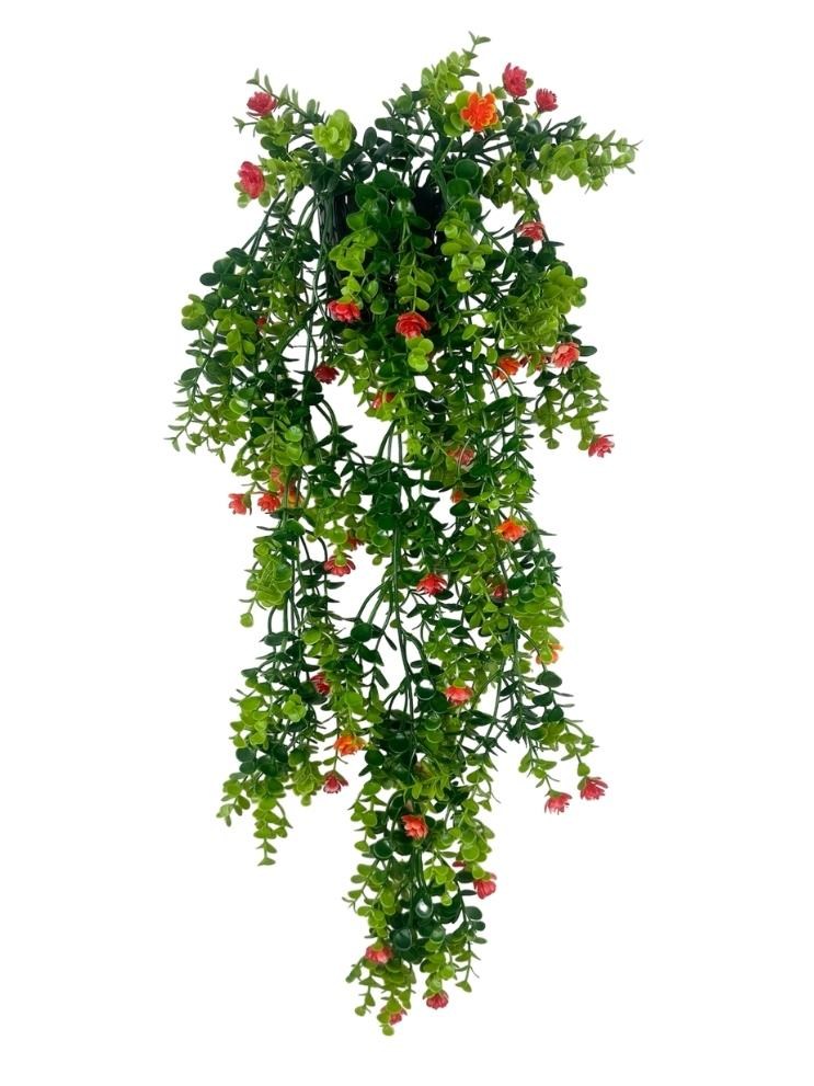 Yapay Çiçek Saksıda Sarkan Kırmızı Mineli Şimşir Okaliptus Yapay Sarmaşık 60cm