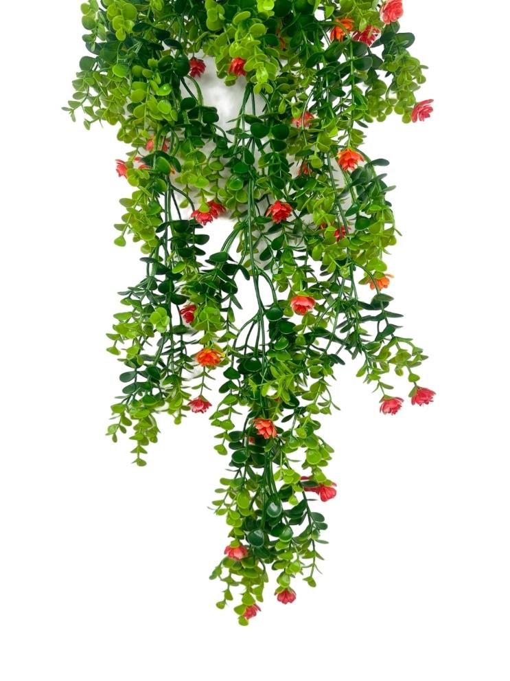 Yapay Çiçek Saksıda Sarkan Kırmızı Mineli Şimşir Okaliptus Yapay Sarmaşık 60cm