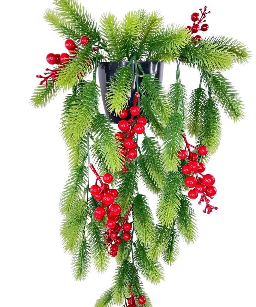 Yapay Çiçek Saksıda Sarkan Kokina Yılbaşı Çiçeği Red Berry 60cm