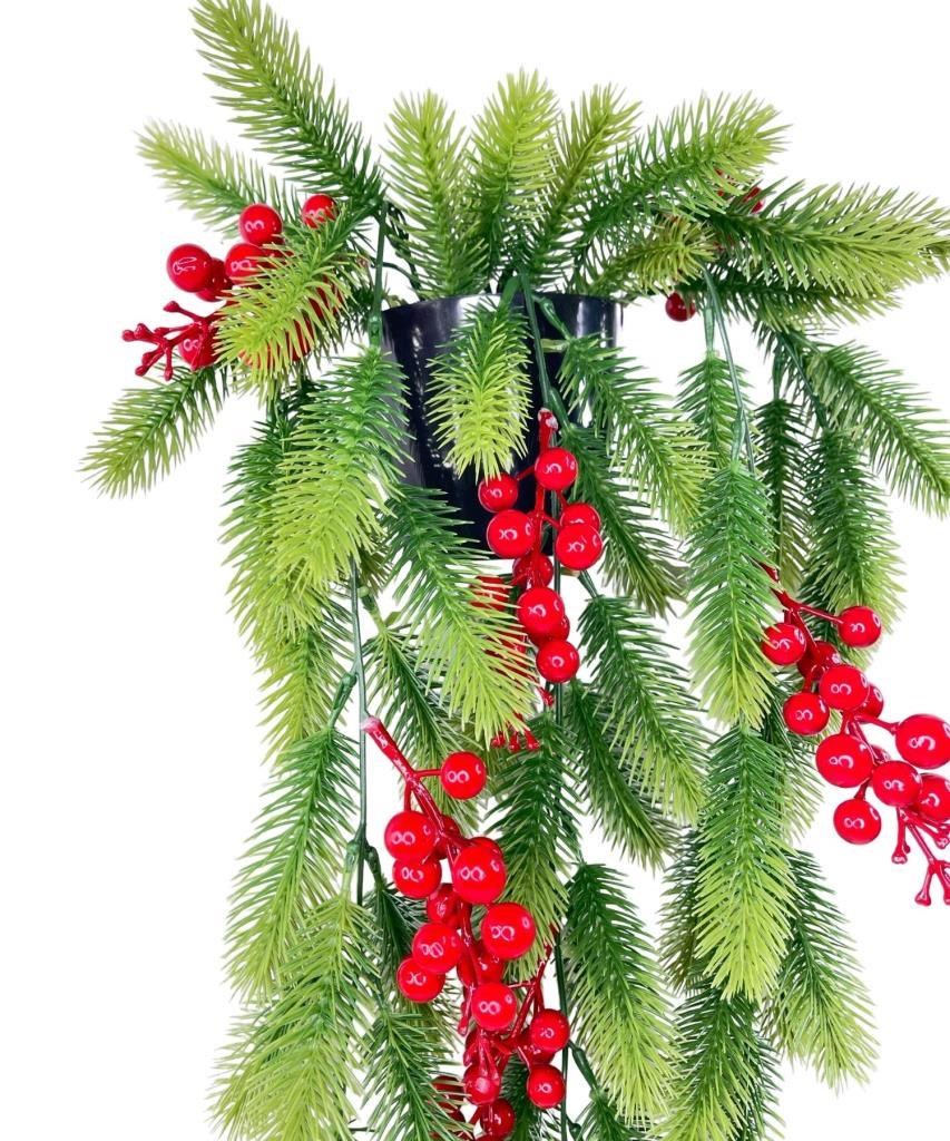 Yapay Çiçek Saksıda Sarkan Kokina Yılbaşı Çiçeği Red Berry 60cm