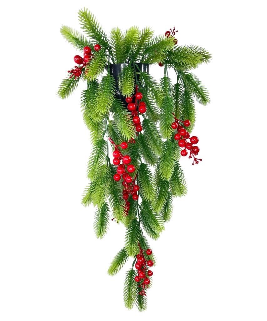 Yapay Çiçek Saksıda Sarkan Kokina Yılbaşı Çiçeği Red Berry 60cm