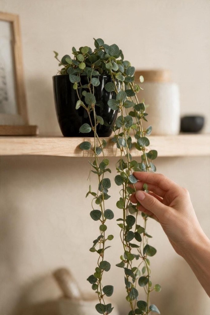 Yapay Çiçek Saksıda Sarkan Mini Lüx Okaliptus Yapay Sarmaşık 60cm