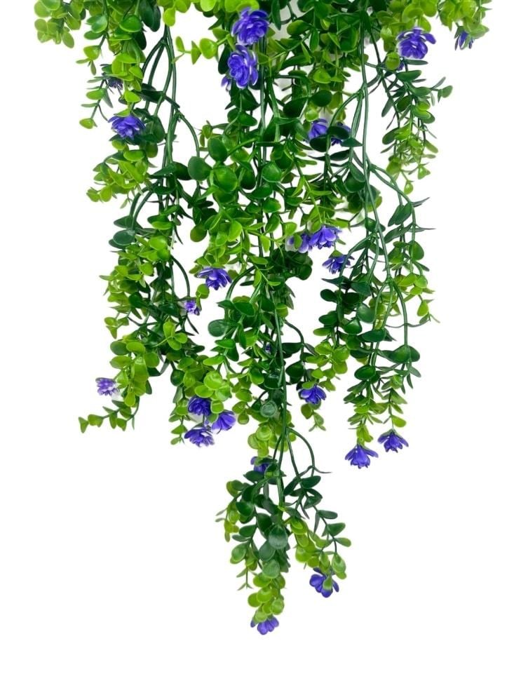Yapay Çiçek Saksıda Sarkan Mor Mineli Şimşir Okaliptus Yapay Sarmaşık 60cm